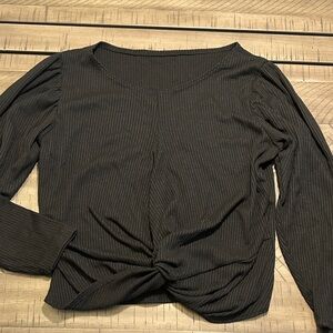 Girls' Long-Sleeve Ribbed Twist-Front Tee in Black